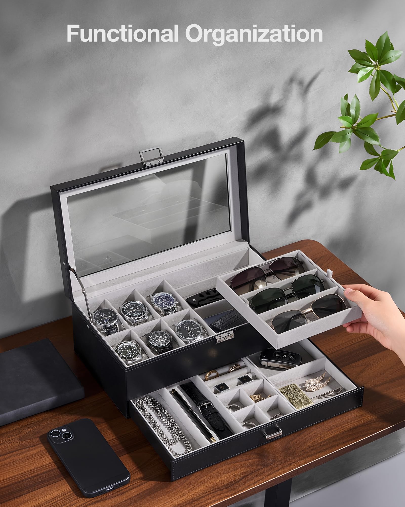 Amazon.co.jp: ProCase 男性用ジュエリーボックス 施錠機能付 2 段式